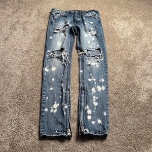 MNML BLEACH SPLATTER DISTRESSED ZIPPER DENIM